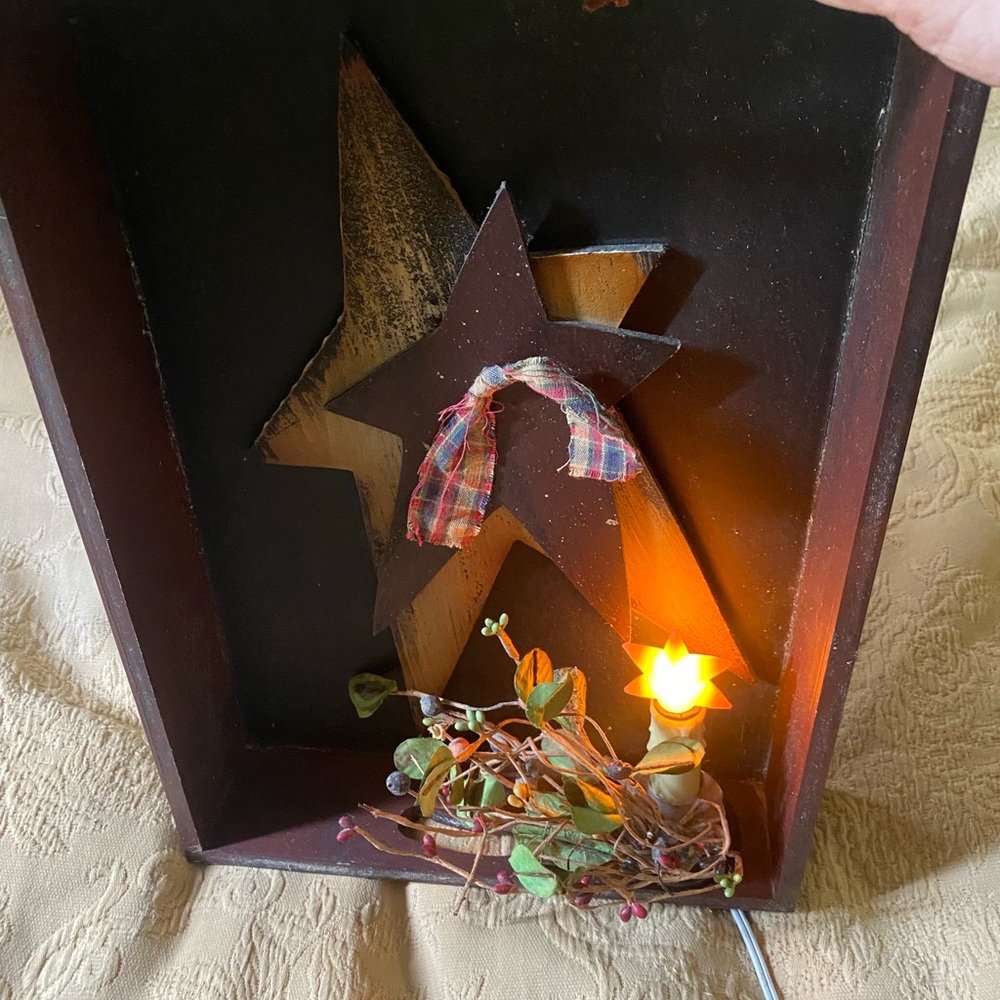 Primitive Star Light ~ Wooden Shadow Box